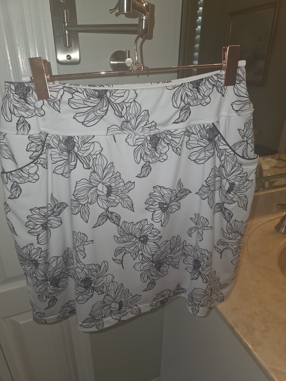 Coolibar White Skater Skort with Black Floral Outline